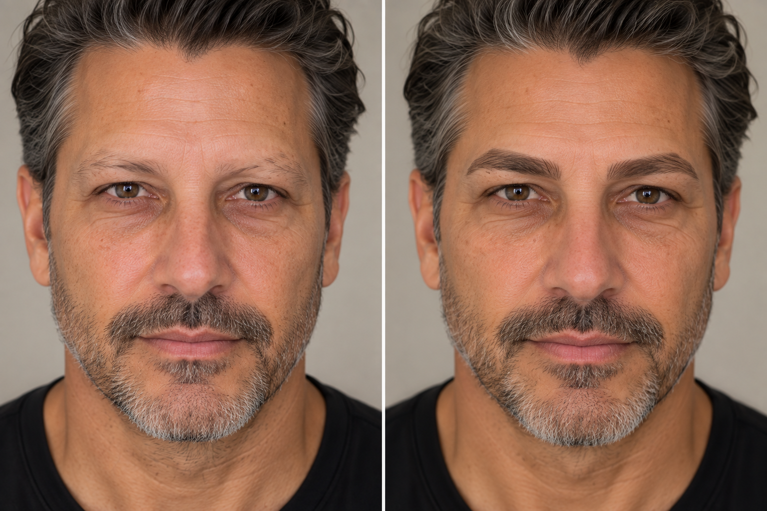 Men's brow transformation, before and after