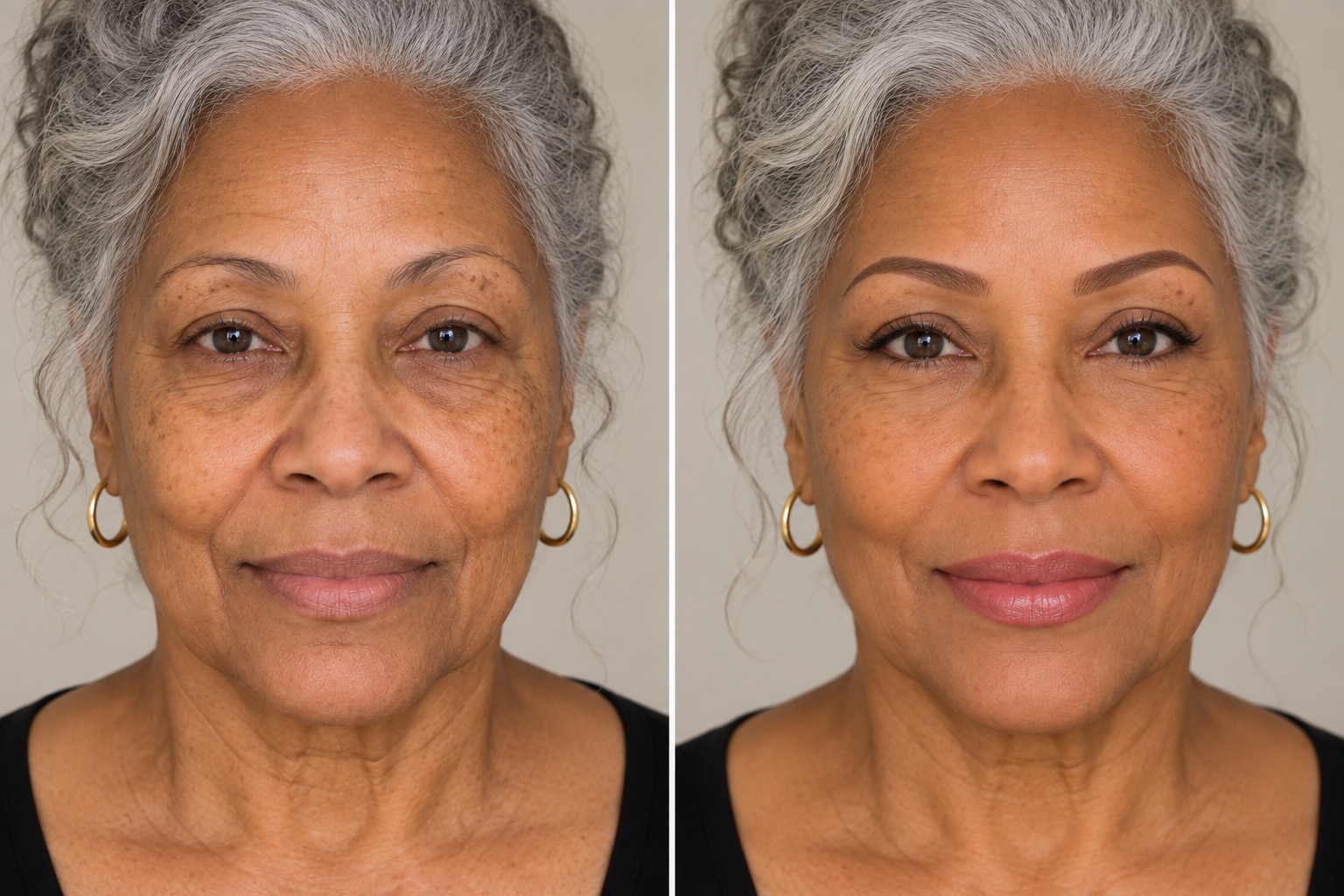 Brow and lip restoration, before and after