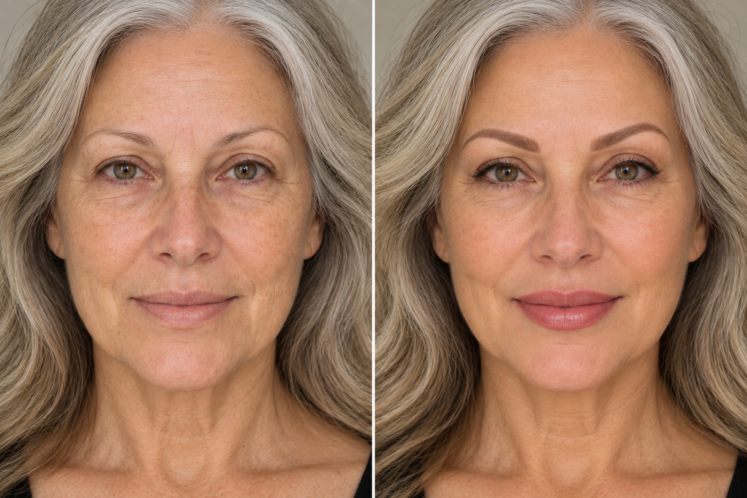 Brow and lip renewal, before and after