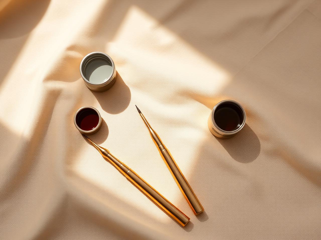 Permanent makeup tools on cream linen